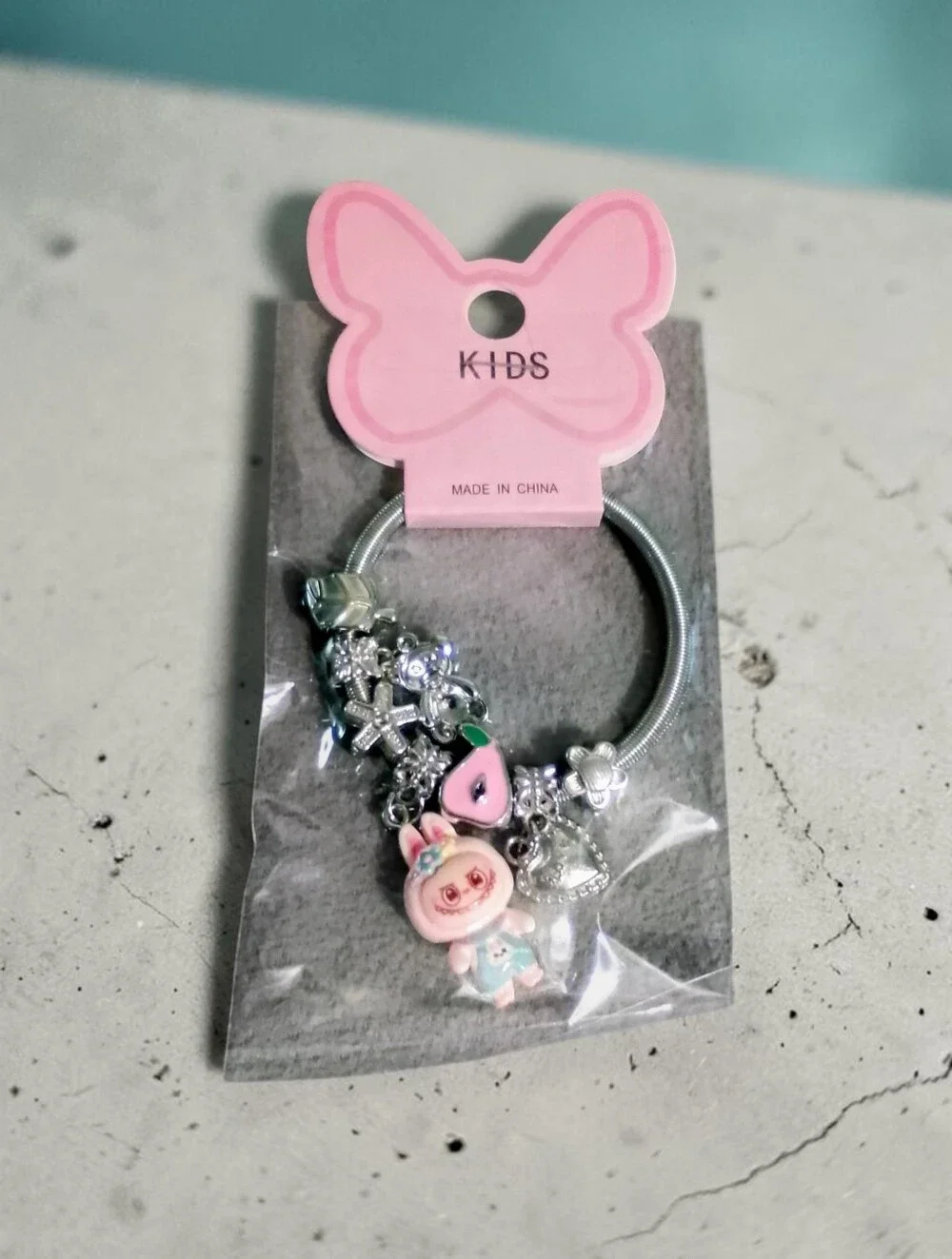 Kids Pink Charm Bracelet with Cute Doll & Heart Charms